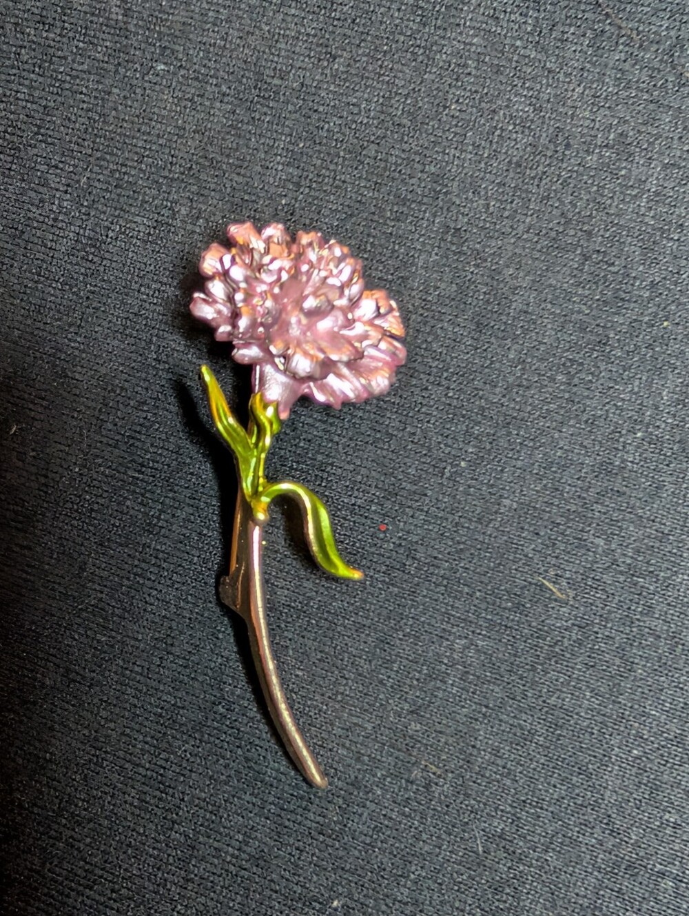 Floral Enamel Brooch Pin - Pink Flower with Green Stem